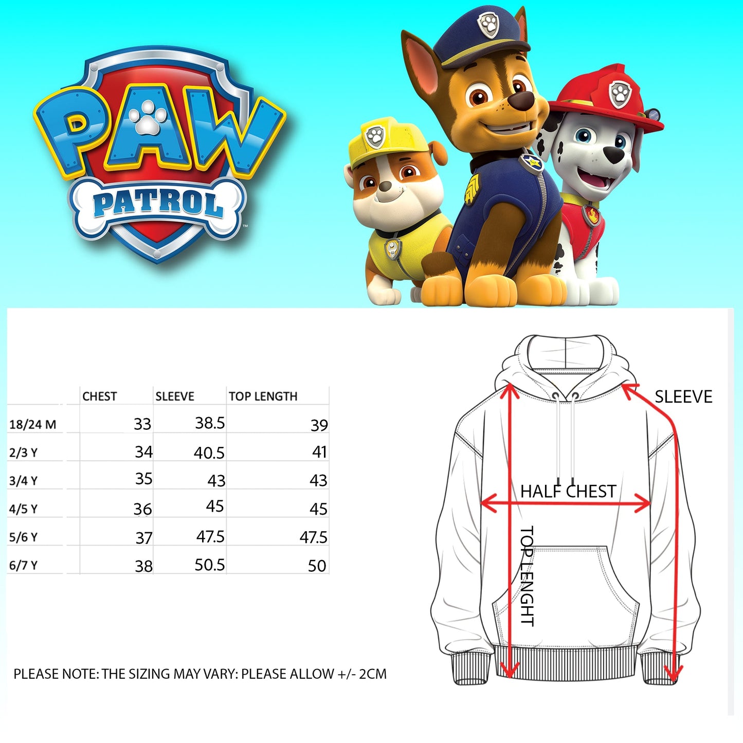 Paw Patrol Personalized Initial Hoodie for Boys - Blue