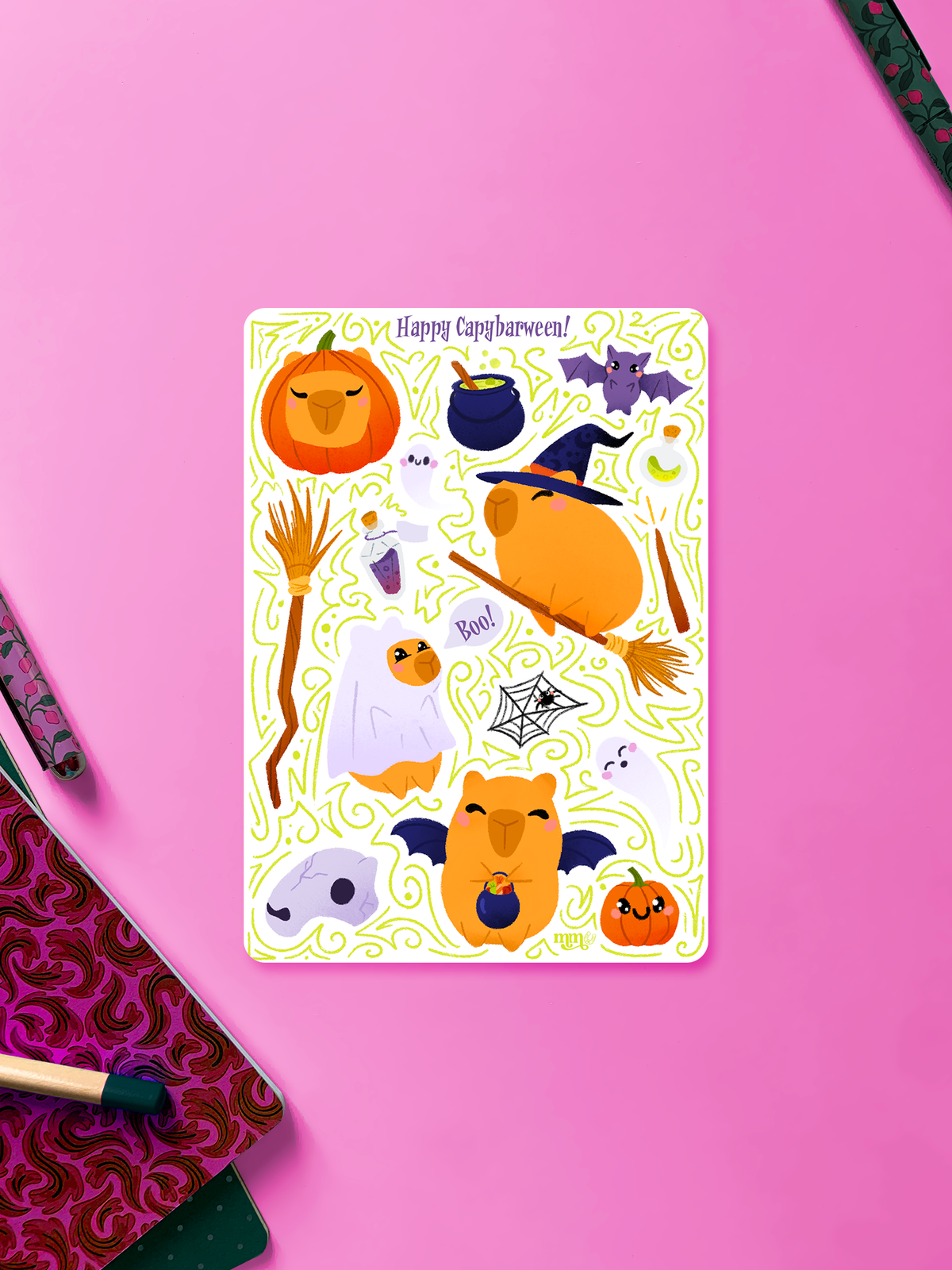 Happy Capybarween! | Foglio di Adesivi