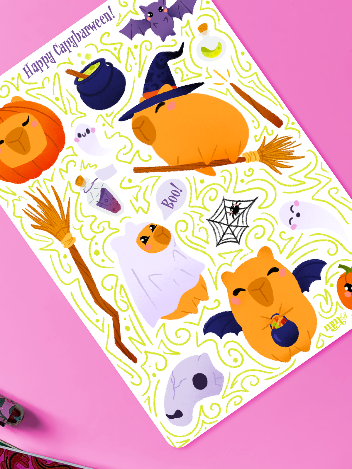 Happy Capybarween! | Foglio di Adesivi