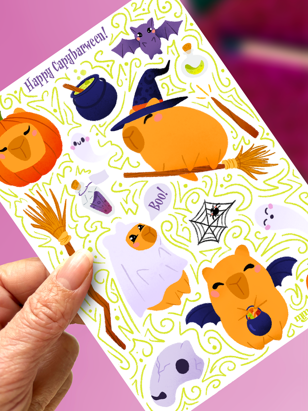 Happy Capybarween! | Foglio di Adesivi
