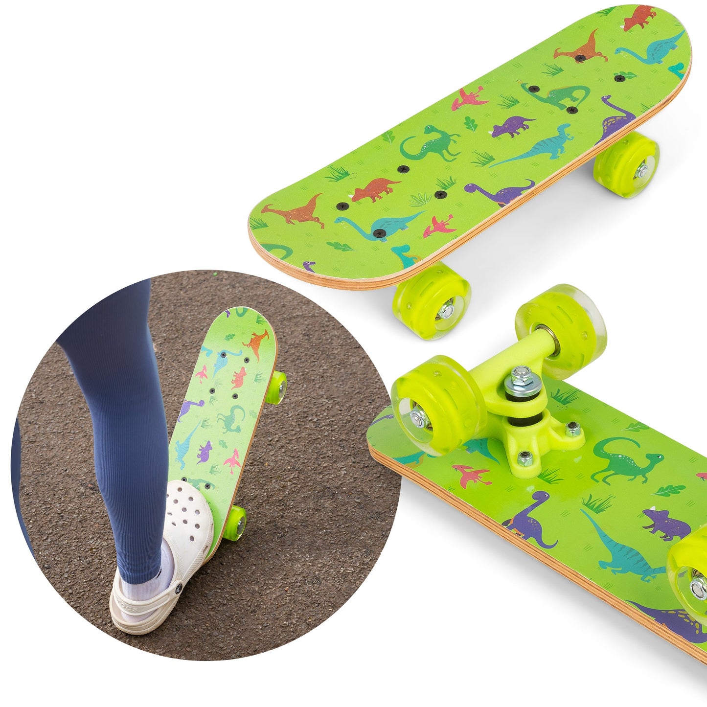 DINOSAUR SKATEBOARD WITH FLASHING WHEELS 17 INCHES