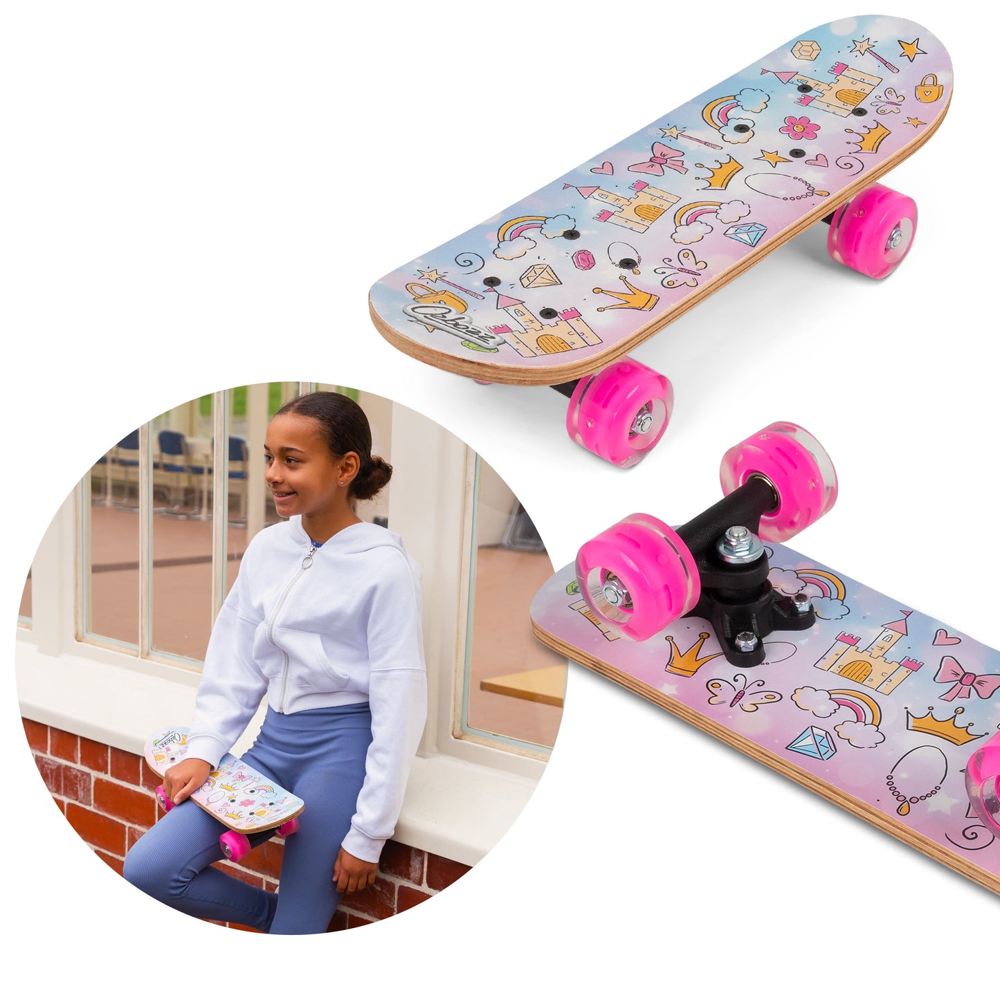 SKATEBOARD PRINCESS WITH FLASHING WHEELS 17 INCH