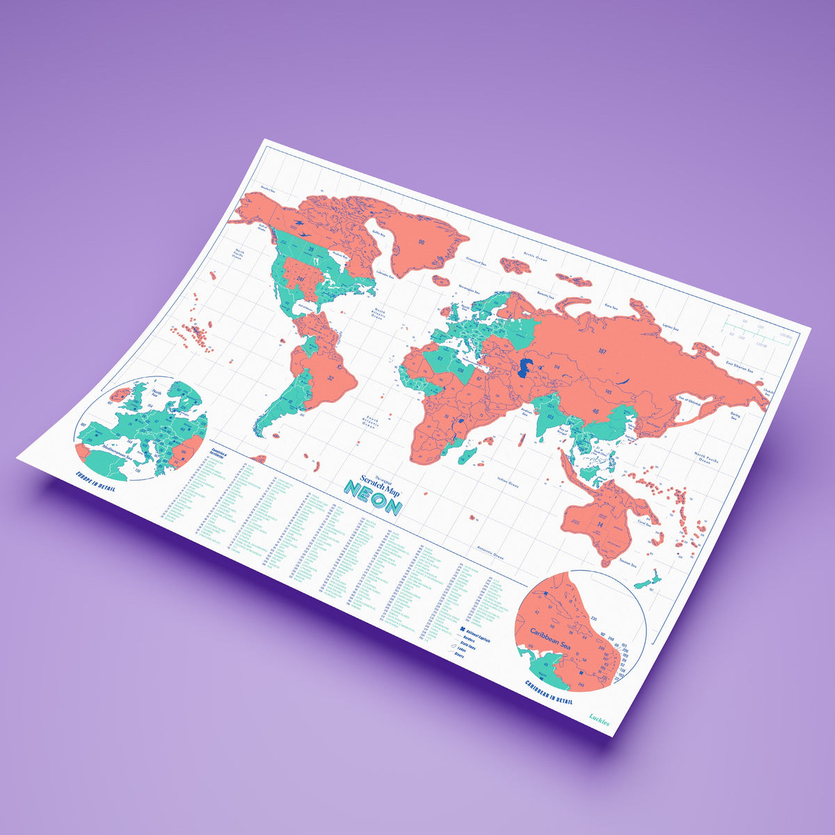 Neon Scratch Map | Coral