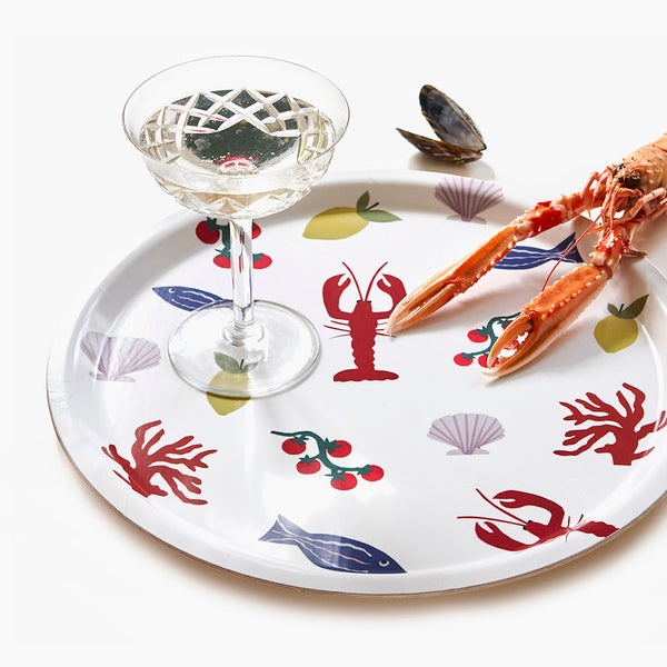 'Seaside Lunch' Round Serving Tray - 31 cm