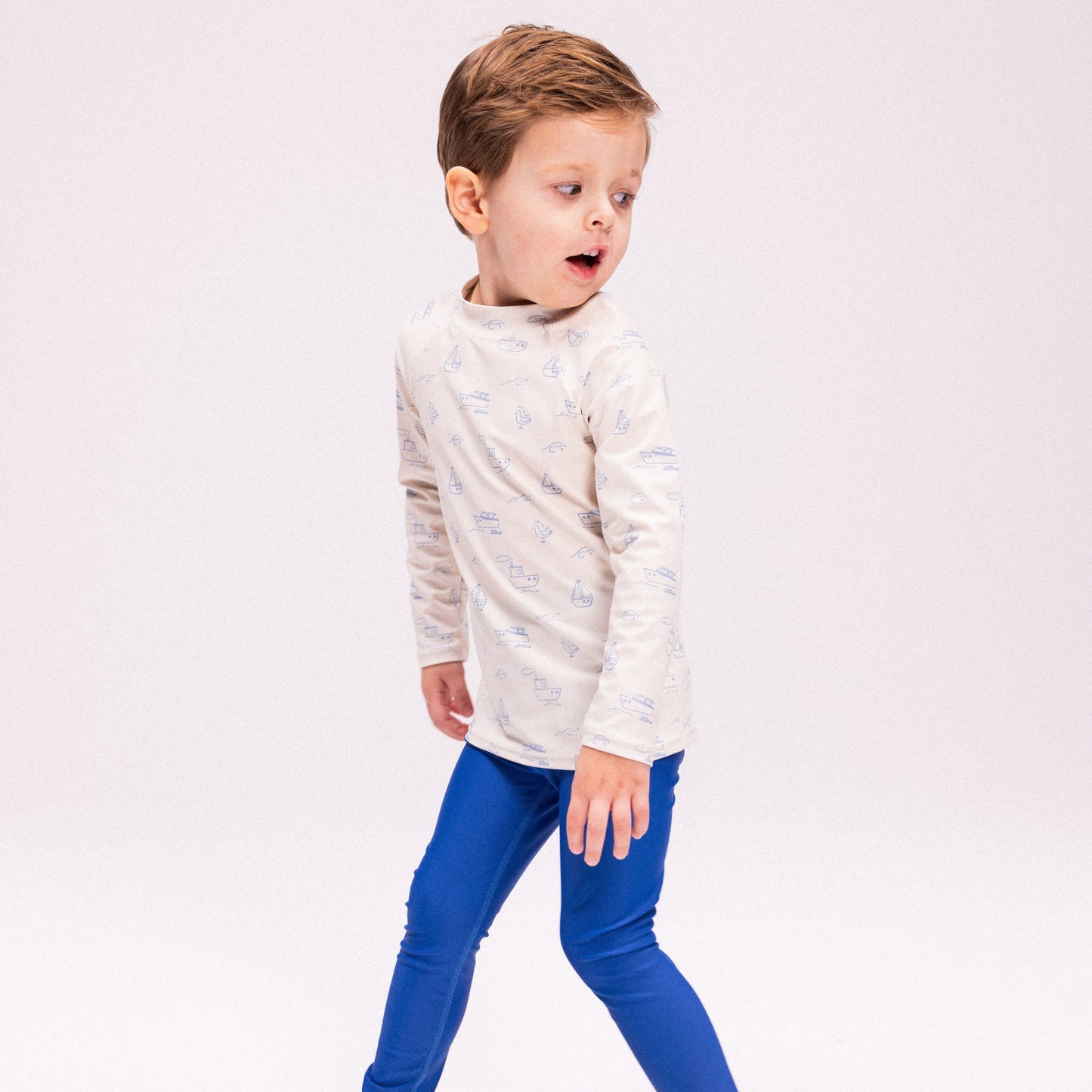 UV Swimming T-Shirt Long Sleeves - Beige/Blue - Seas The Day