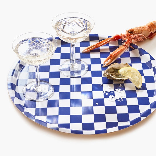 Sea Salt CHECKER Round Serving Tray - 38 cm
