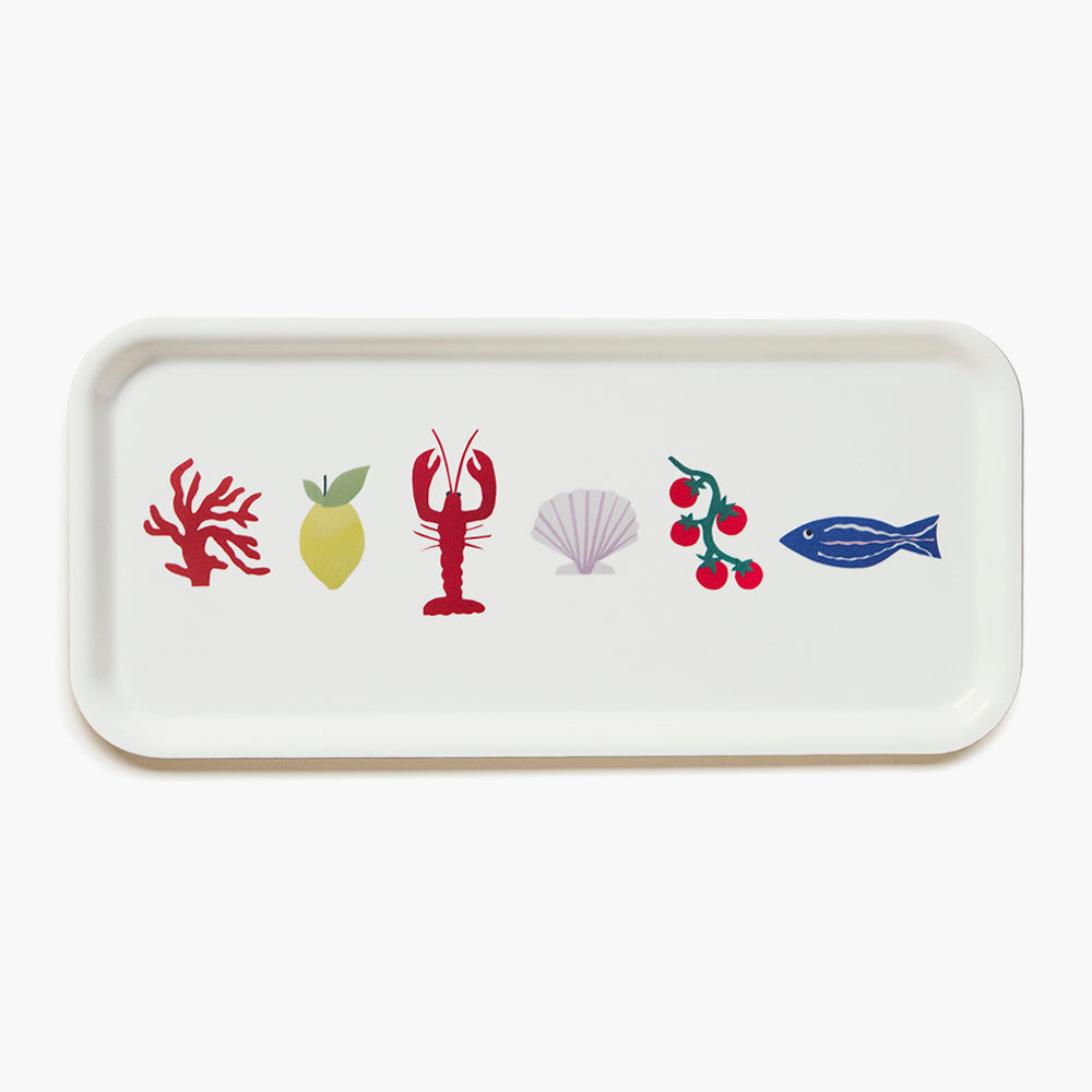 'Seaside Lunch' Rectangular Serving Tray - 32x15 cm - Cream