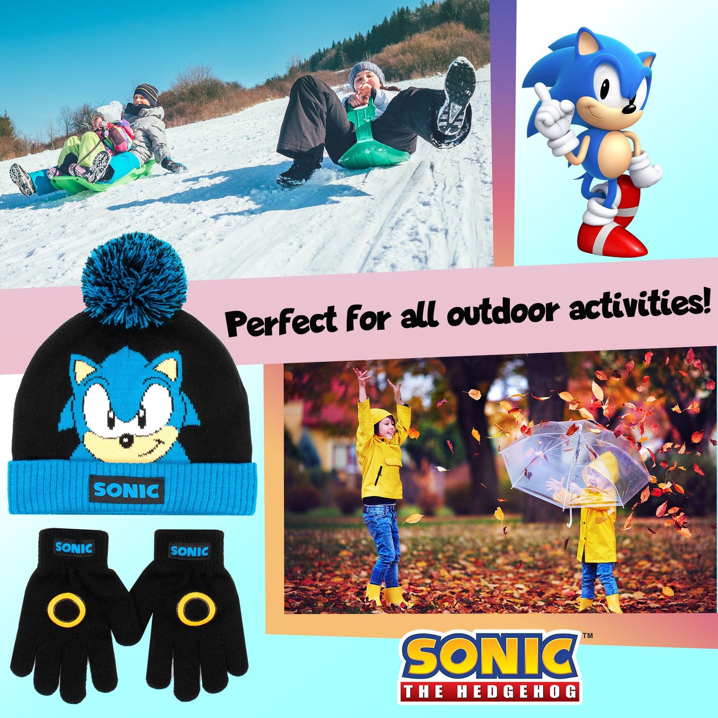 Sonic THE HEDGEHOG Winter Hat & Gloves Set garçon-noir