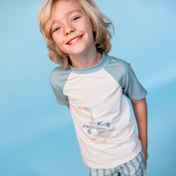 Swimming T-Shirt - Short Sleeve - Green - Resort Stripe