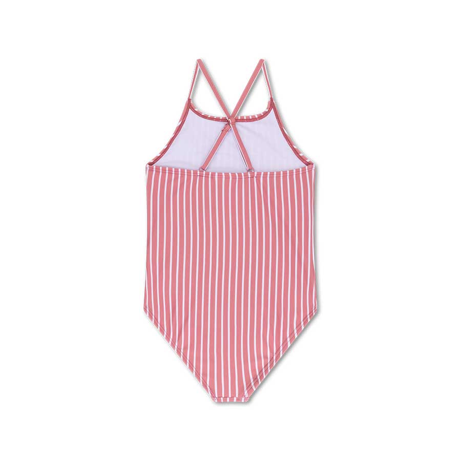 Maillot de bain Fille - Rayé Rouge/Blanc - Fleur marguerite