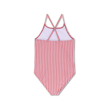 Maillot de bain Fille - Rayé Rouge/Blanc - Fleur marguerite