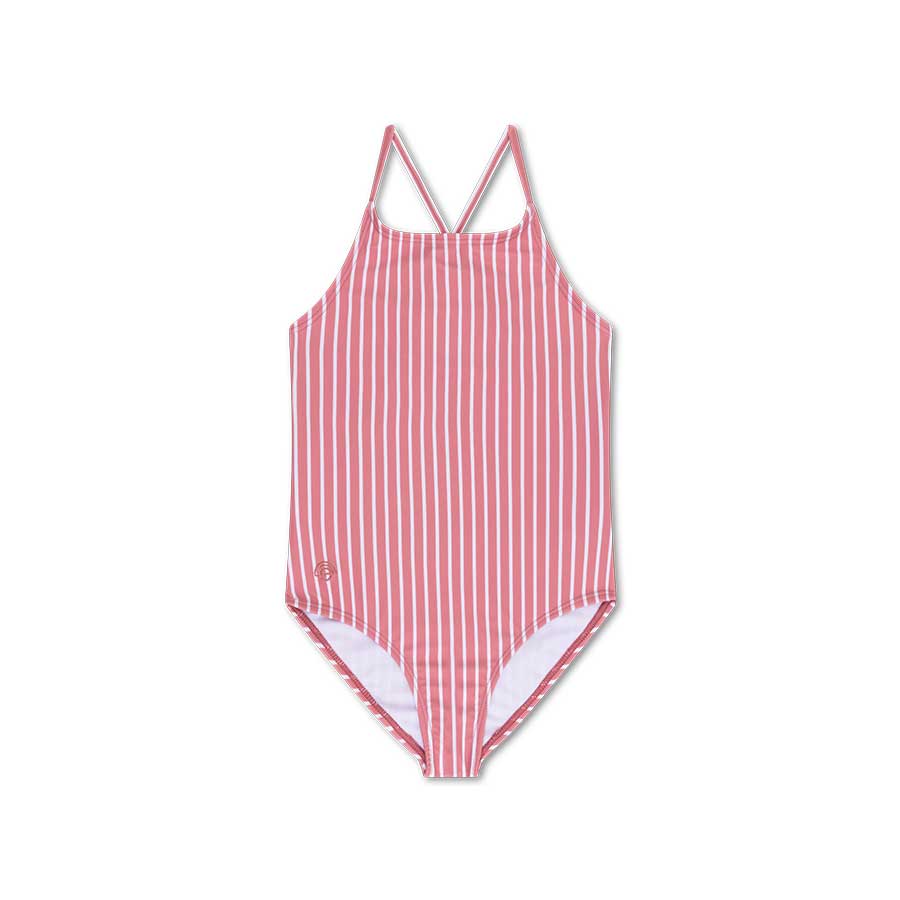 Maillot de bain Fille - Rayé Rouge/Blanc - Fleur marguerite