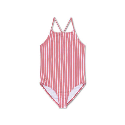 Maillot de bain Fille - Rayé Rouge/Blanc - Fleur marguerite