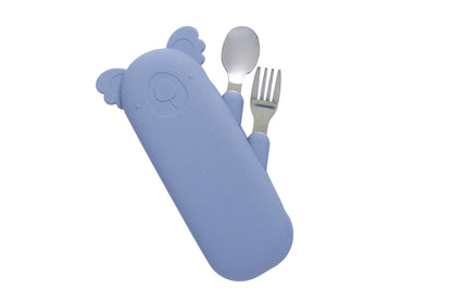 Zoe the Koala Cutlery Set with Silicone Case Fog Blue