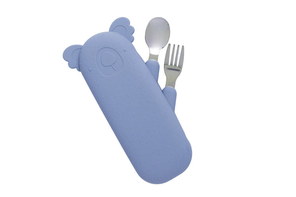 Zoe the Koala Cutlery Set with Silicone Case Fog Blue