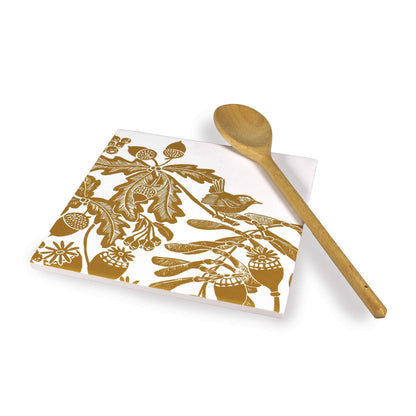 Dessous-de-plat en céramique Woodland Thistle Motif Oiseau Jaune ocre