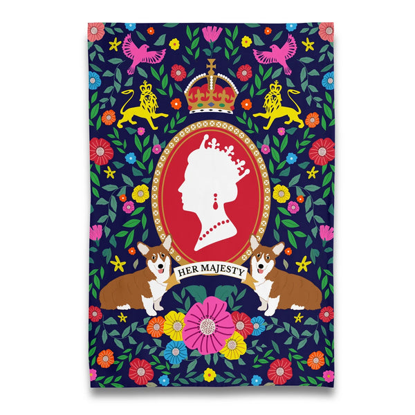 Torchon "Her Majesty" avec Corgis