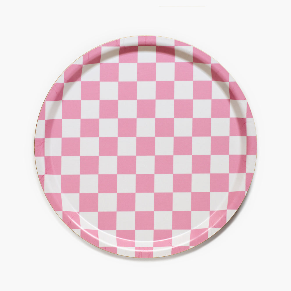 Raspberry / Cream CHECKER Round Serving Tray - 31 cm