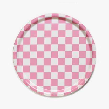 Raspberry / Cream CHECKER Round Serving Tray - 31 cm