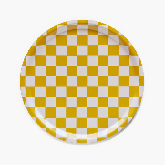 Mustard CHECKER Round Serving Tray - 31 cm