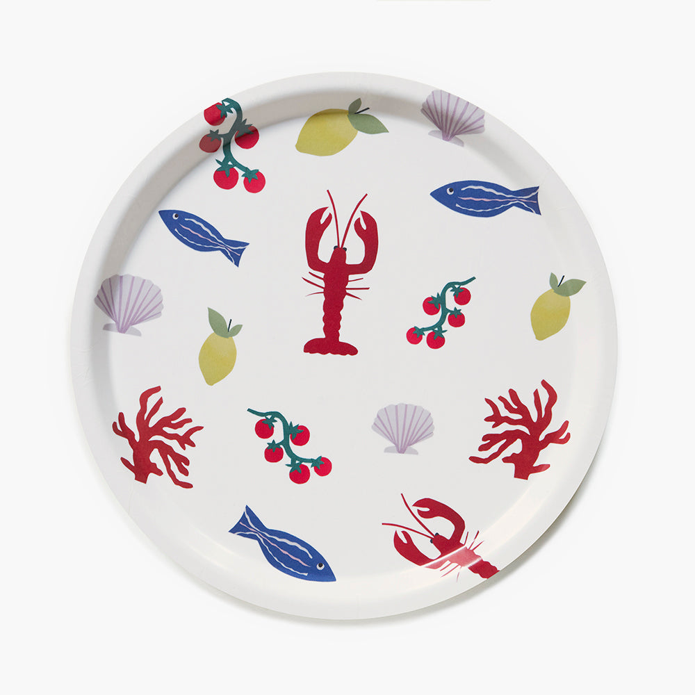 'Seaside Lunch' Round Serving Tray - 31 cm