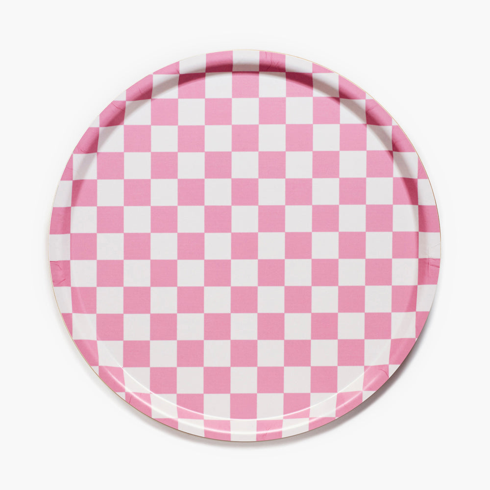 Raspberry / Cream CHECKER Round Serving Tray - 38 cm