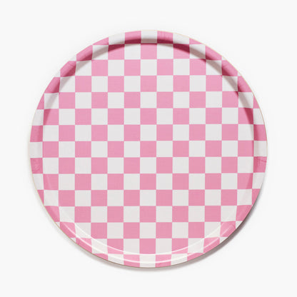 Raspberry / Cream CHECKER Round Serving Tray - 38 cm