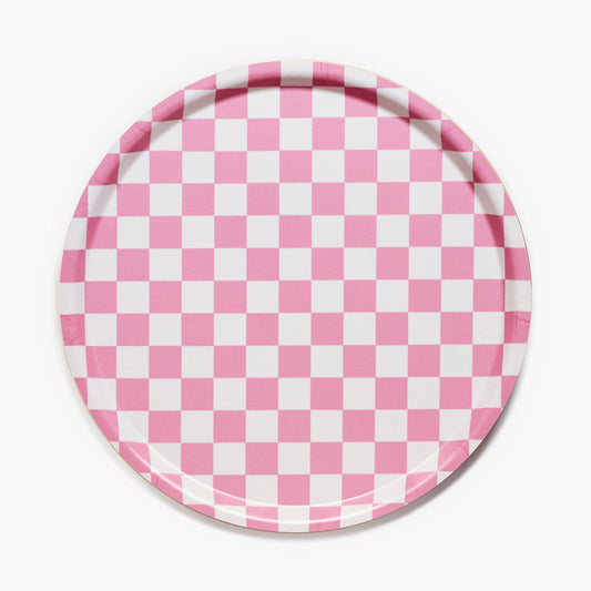 Rasberry / Cream CHECKER Round Serving Tray - 38 cm