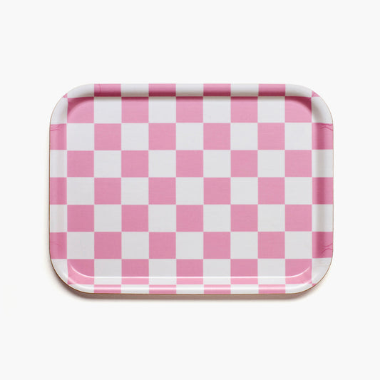 Rasberry / Cream CHECKER Rectangular Serving Tray - 27x20 cm