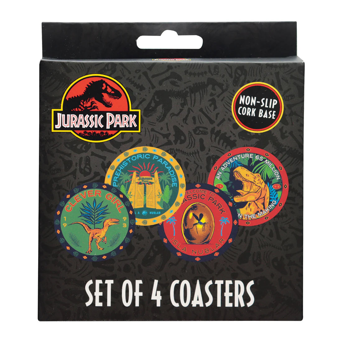 Set di 4 sottobicchieri in metallo stampati Jurassic Park