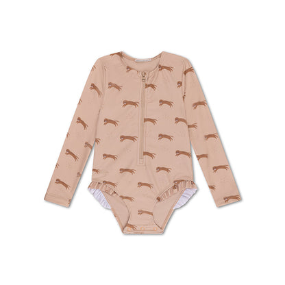 UV Swimsuit Girls With Sleeves - Brown - Roamer