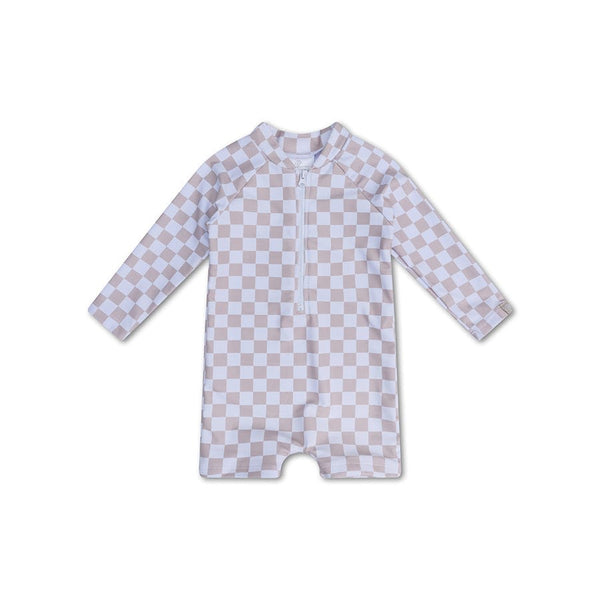 UV Swimsuit Boys - Beige/White - Checkmate
