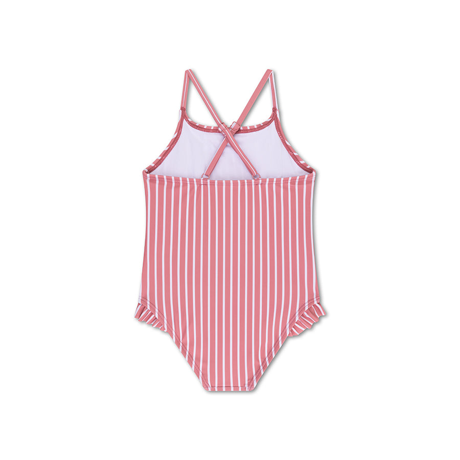Maillot de bain Fille - Rayé Rouge/Blanc - Fleur marguerite