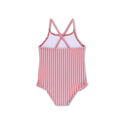 Maillot de bain Fille - Rayé Rouge/Blanc - Fleur marguerite