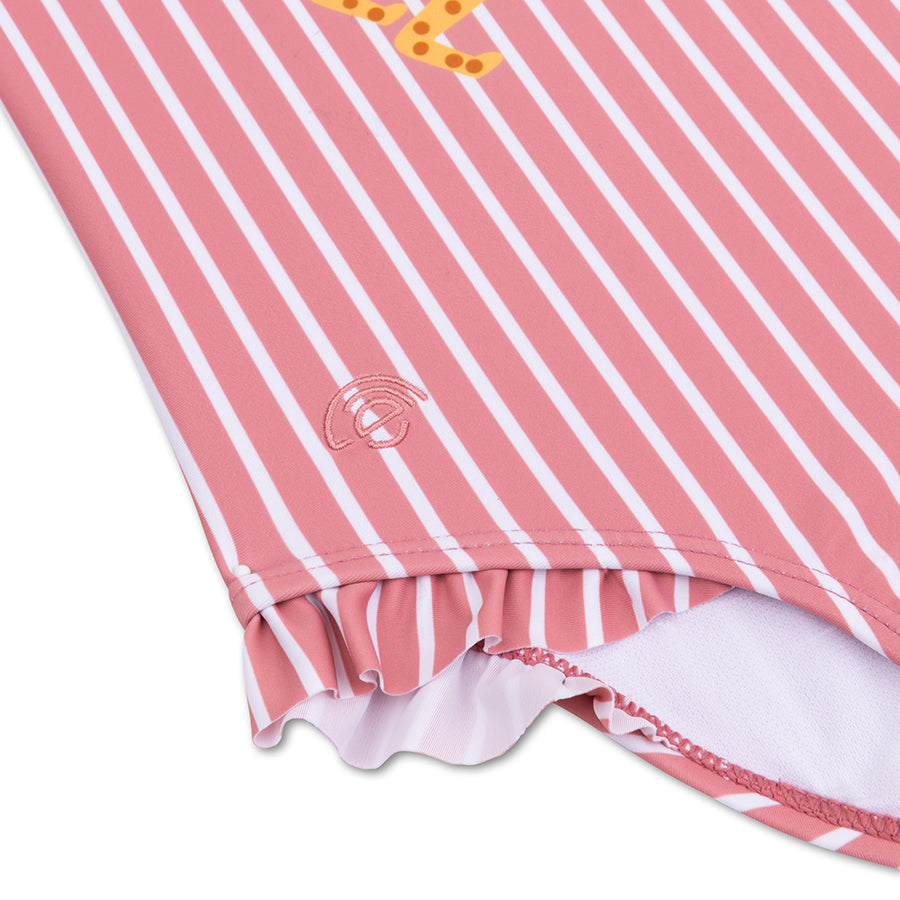 Maillot de bain Fille - Rayé Rouge/Blanc - Fleur marguerite