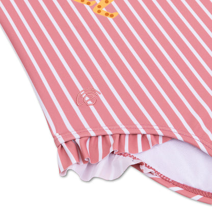 Maillot de bain Fille - Rayé Rouge/Blanc - Fleur marguerite