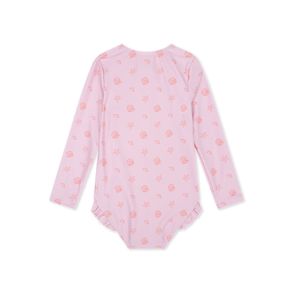 UV Swimsuit Girls With Long Sleeves - Pink - Shell Tastic