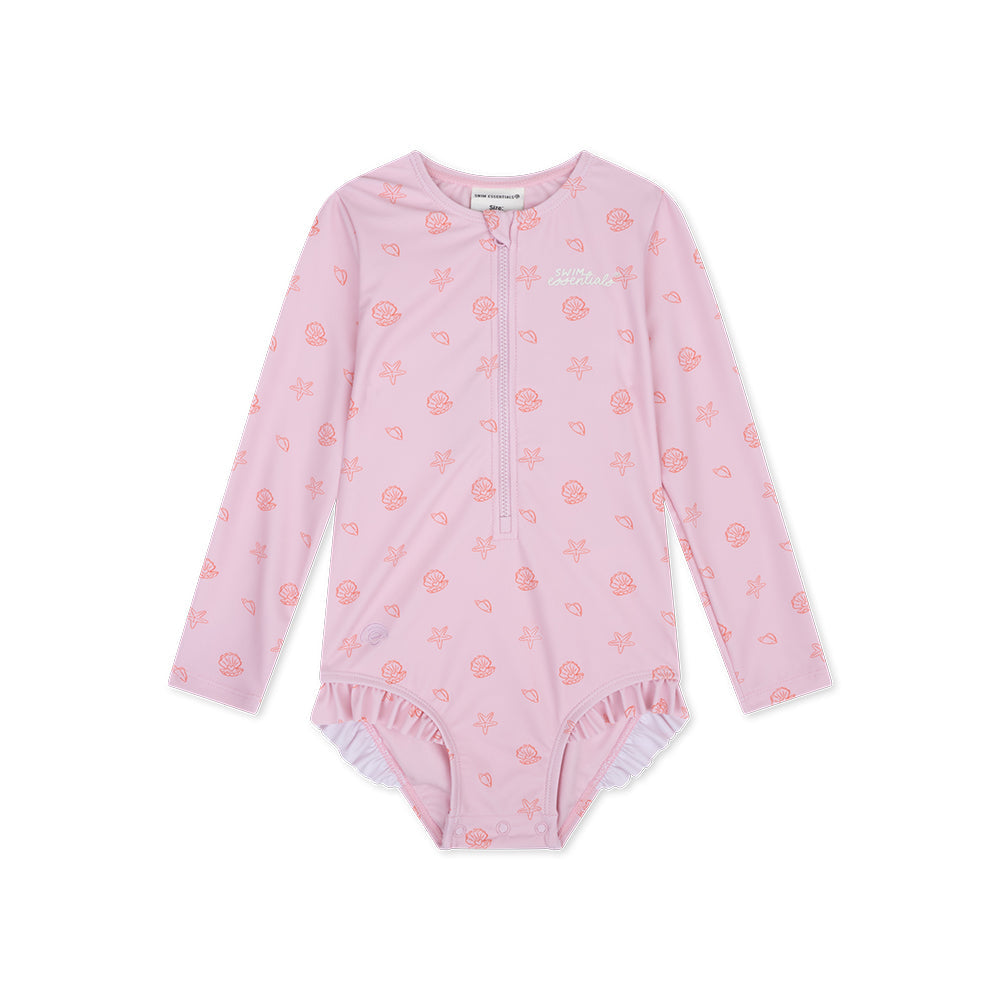 UV Swimsuit Girls With Long Sleeves - Pink - Shell Tastic