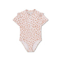 Swimsuit Girls With Short Sleeves - Beige - Leopard