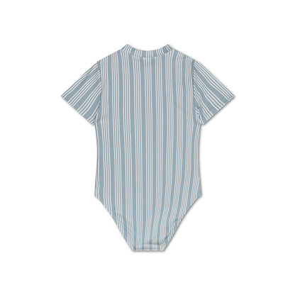 Swimsuit Girls With Short Sleeves - Green/White - Resort Stripe
