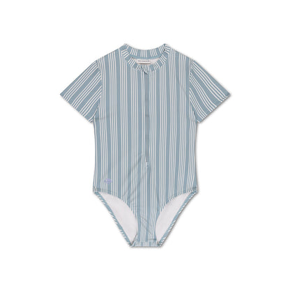Swimsuit Girls With Short Sleeves - Green/White - Resort Stripe