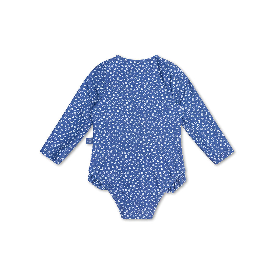 UV Swimsuit Girls With Sleeves - Blue - Leopard