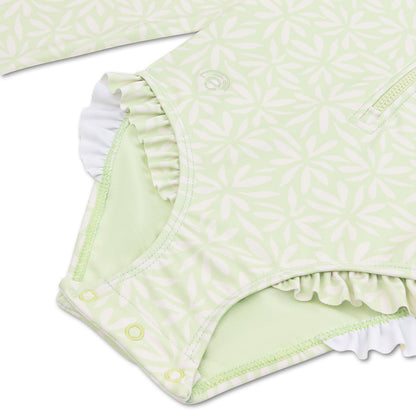 UV Swimsuit Girls With Sleeves - Green - Matcha