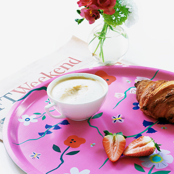 'Wildflowers' Fuchsia Round Serving Tray - 38cm