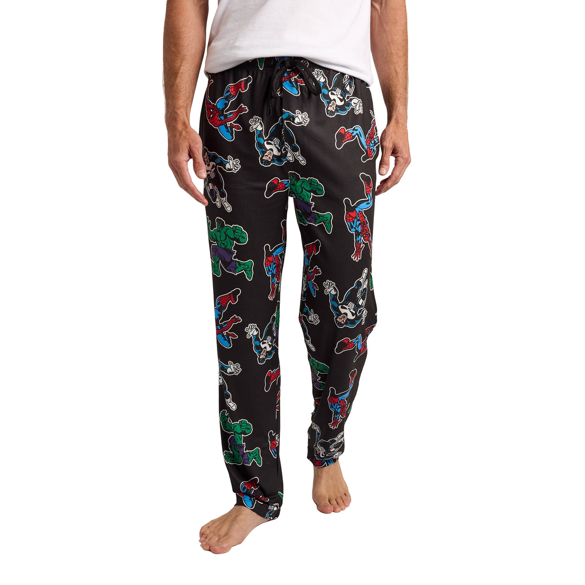 Marvel Comics Presents Spider-Man Punisher & Hulk All-Over Print Men's Black Sleep Pajama Pants