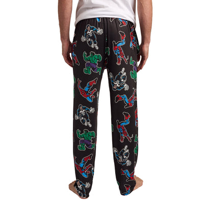Marvel Comics Presents Spider-Man Punisher & Hulk All-Over Print Men's Black Sleep Pajama Pants