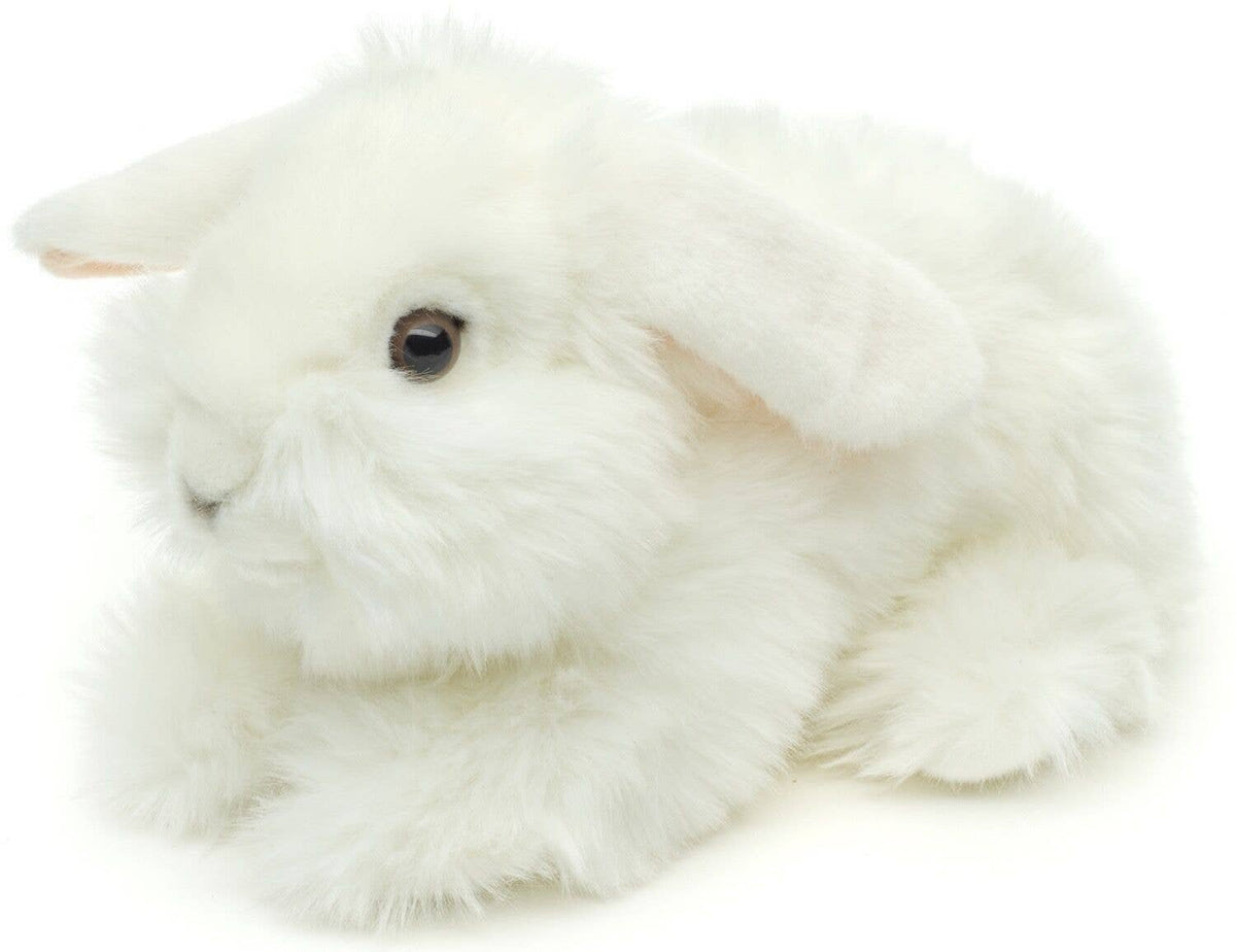 Peluche lapin tête de lion blanc couché