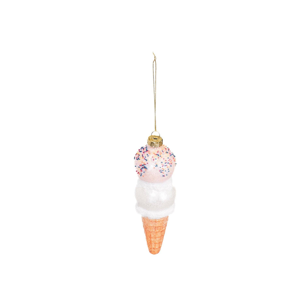 Cono gelato alla vaniglia e fragola con palla di Natale
