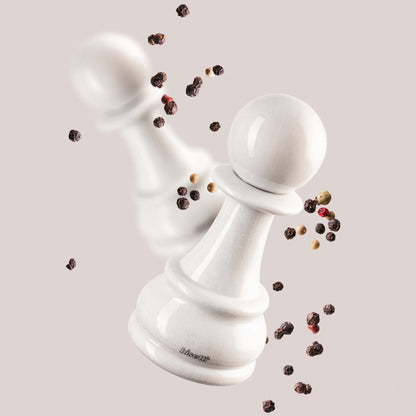 "Chess" spice mill, high-gloss white lacquered beechwood