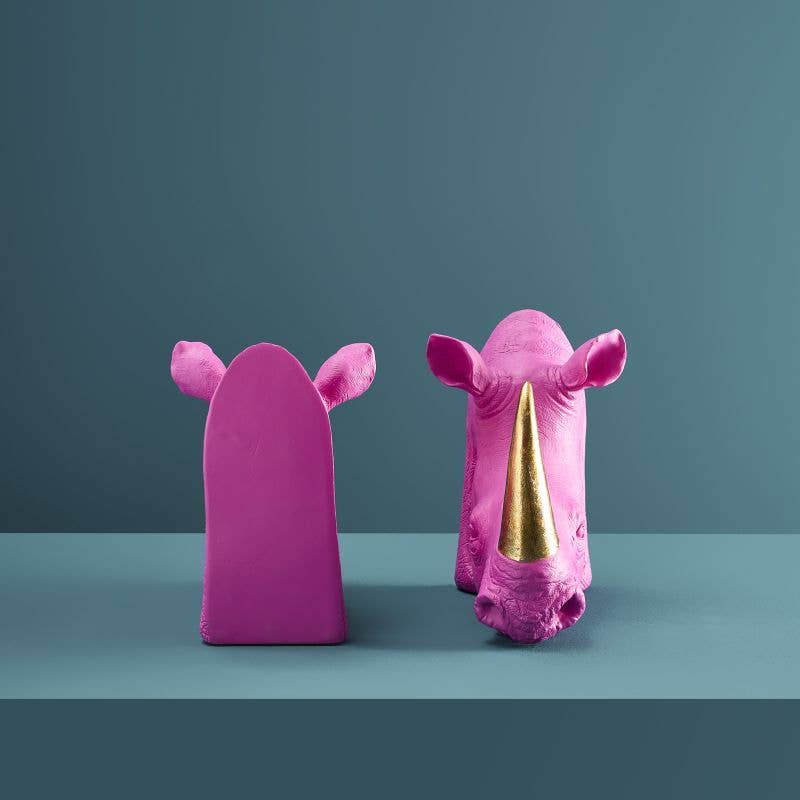 S/2 Rhinoceros Bookends, Magenta, 39.5 x 14.2 x 20.5 cm